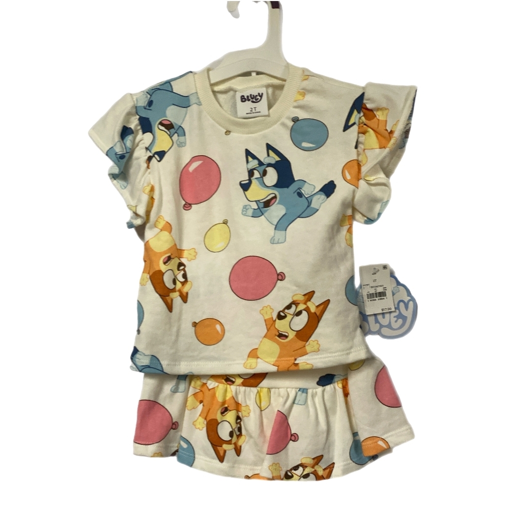 Girls Bluey Shirt & Skirt Set, Size 2, New With Tag